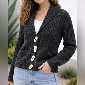 Willow Anthropologie Cardigan Womens Size Large Artsy Boxy Made in USA Black